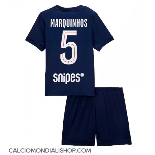 Maglie da calcio Paris Saint-Germain Marquinhos #5 Prima Maglia Bambino 2025-26 Manica Corta (+ Pantaloni corti)